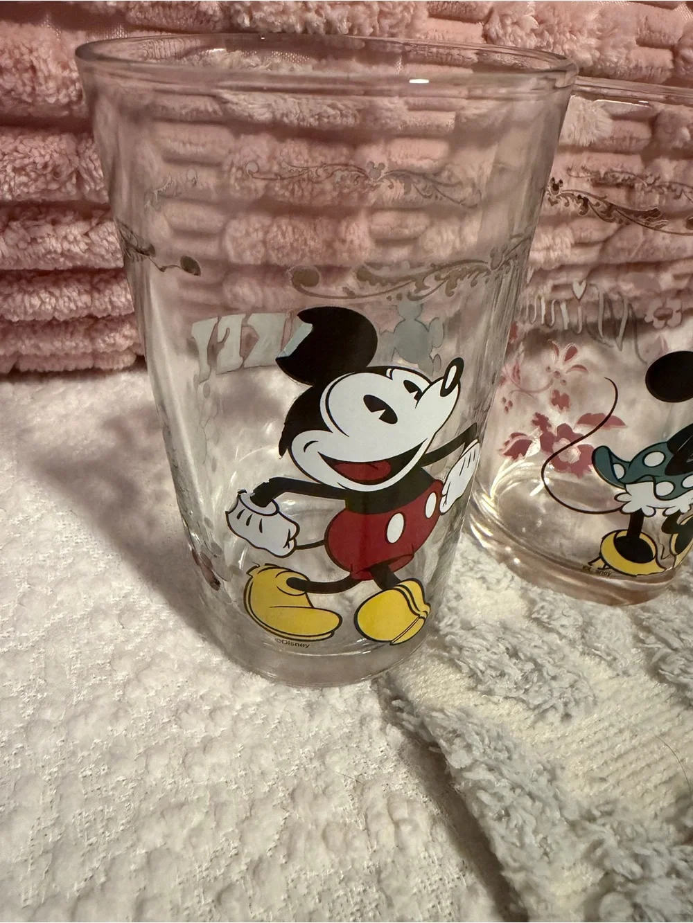Disney Mickey & Friends Clear Glasses with Red Yellow Blue Accents (Set of 3)